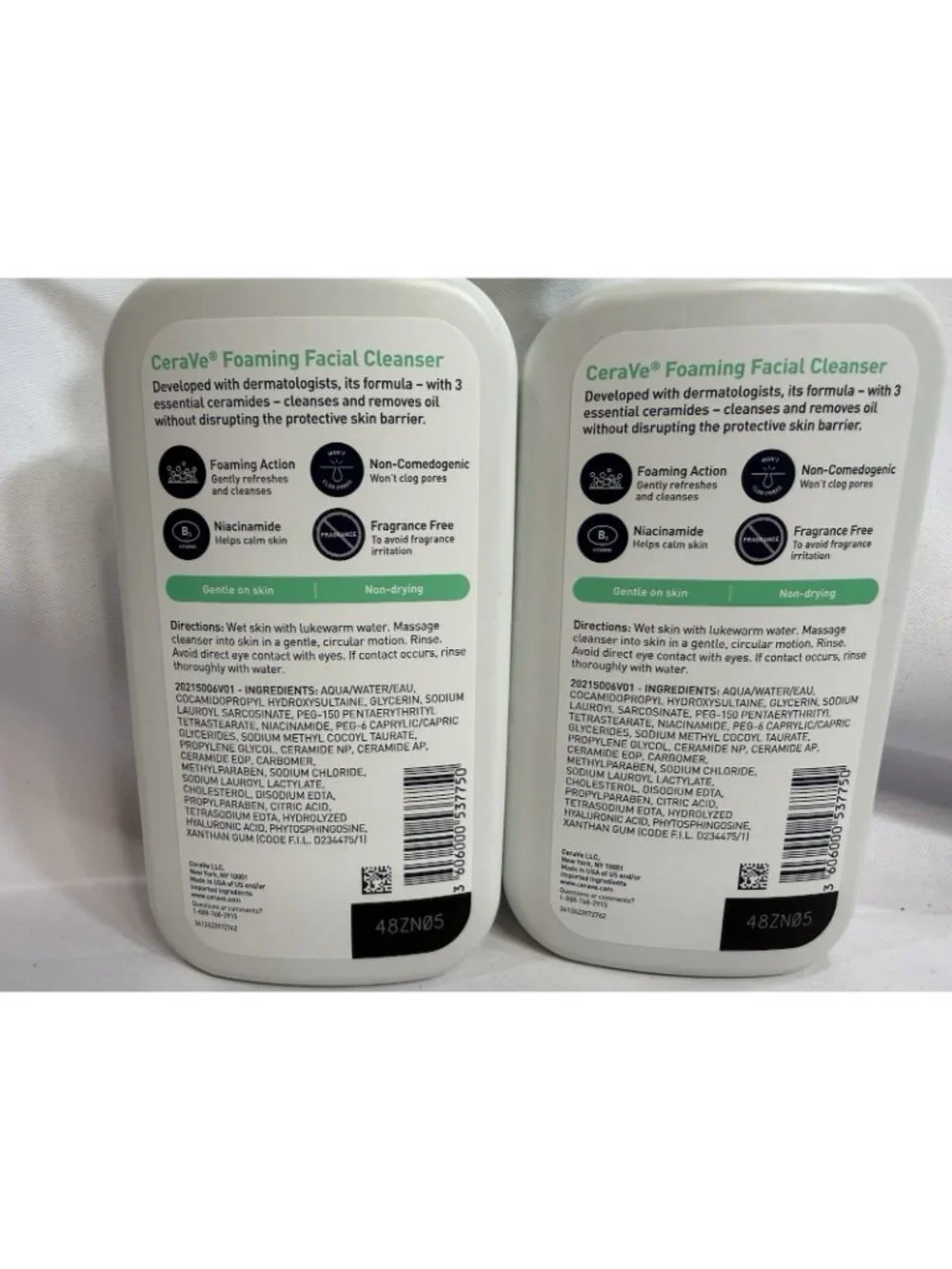 LOT of 2 CeraVe Foaming Facial Cleanser Normal to Oily Skin 12 fl oz Pump *W6